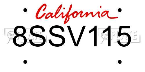 8SSV115 California License Plate