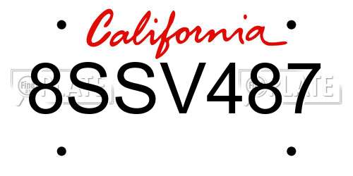 8SSV487 California License Plate