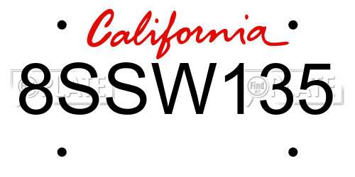 8SSW135 California License Plate