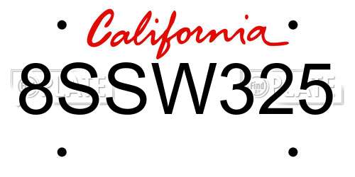 8SSW325 California License Plate