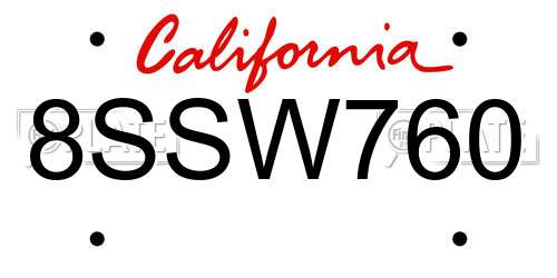 8SSW760 California License Plate