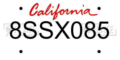 8SSX085 California License Plate