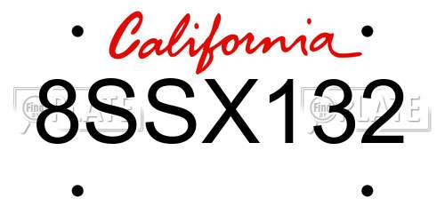 8SSX132 California License Plate