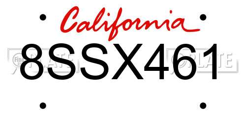 8SSX461 California License Plate