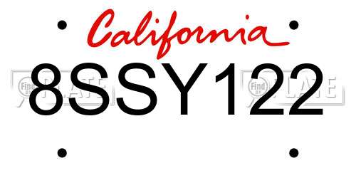 8SSY122 California License Plate