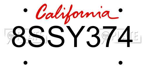 8SSY374 California License Plate