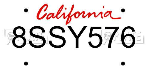 8SSY576 California License Plate