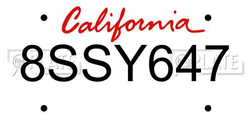 8SSY647 California License Plate