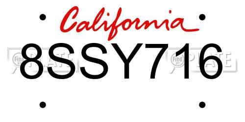 8SSY716 California License Plate