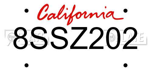 8SSZ202 California License Plate