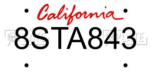 8STA843 California License Plate
