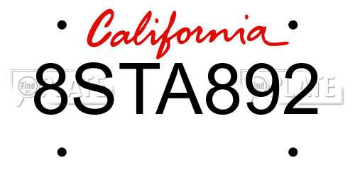 8STA892 California License Plate