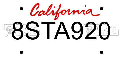 8STA920 California License Plate