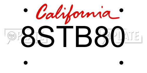 8STB80 California License Plate