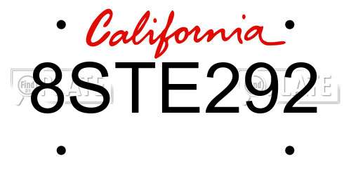 8STE292 California License Plate
