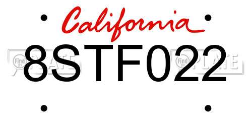 8STF022 California License Plate