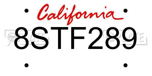 8STF289 California License Plate