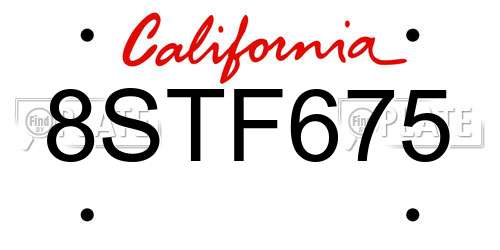 8STF675 California License Plate