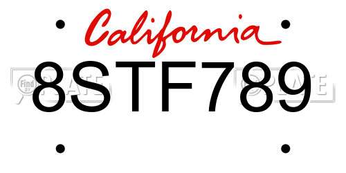 8STF789 California License Plate