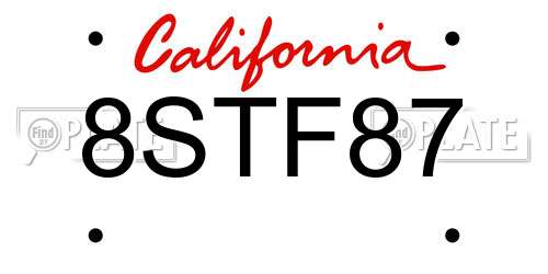8STF87 California License Plate