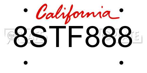 8STF888 California License Plate