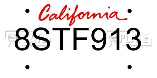 8STF913 California License Plate