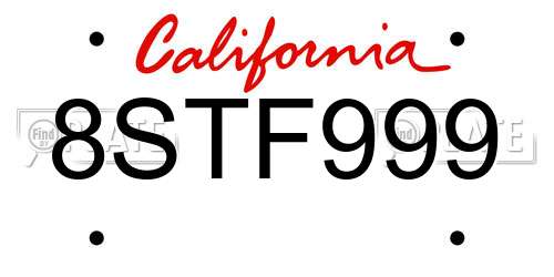 8STF999 California License Plate
