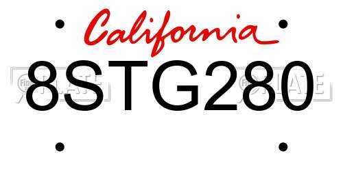 8STG280 California License Plate