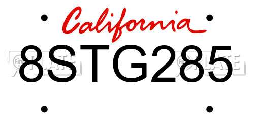 8STG285 California License Plate