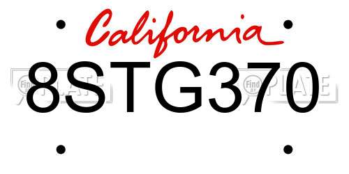 8STG370 California License Plate