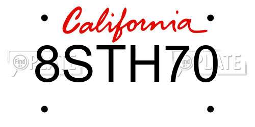 8STH70 California License Plate