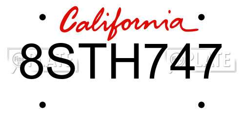 8STH747 California License Plate