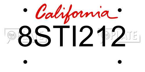 8STI212 California License Plate