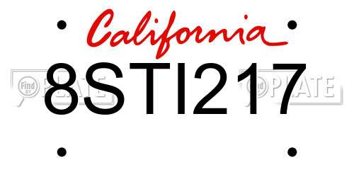 8STI217 California License Plate