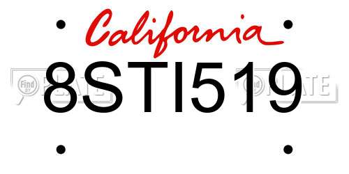 8STI519 California License Plate