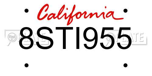 8STI955 California License Plate