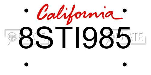 8STI985 California License Plate