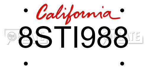 8STI988 California License Plate