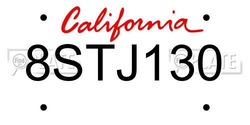 8STJ130 California License Plate