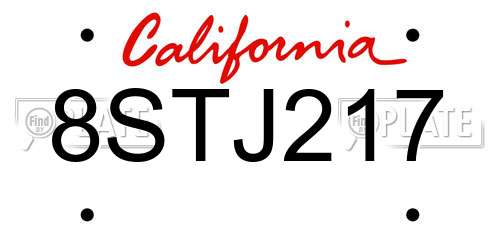 8STJ217 California License Plate