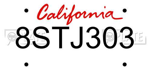 8STJ303 California License Plate