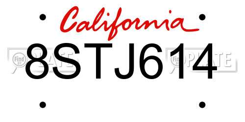 8STJ614 California License Plate