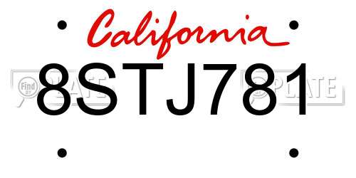 8STJ781 California License Plate