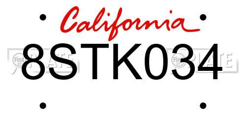 8STK034 California License Plate