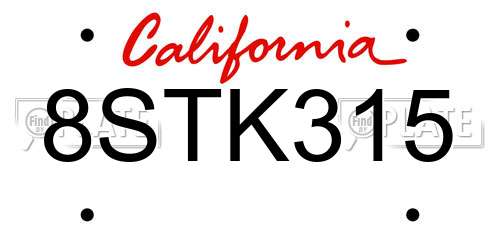 8STK315 California License Plate