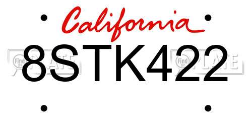 8STK422 California License Plate
