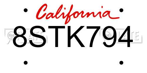 8STK794 California License Plate