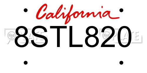 8STL820 California License Plate