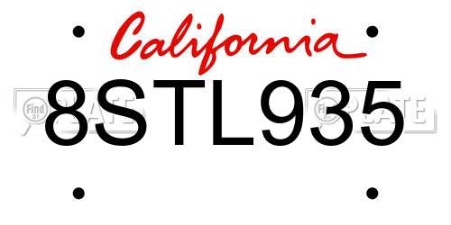 8STL935 California License Plate