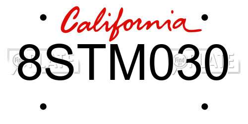 8STM030 California License Plate